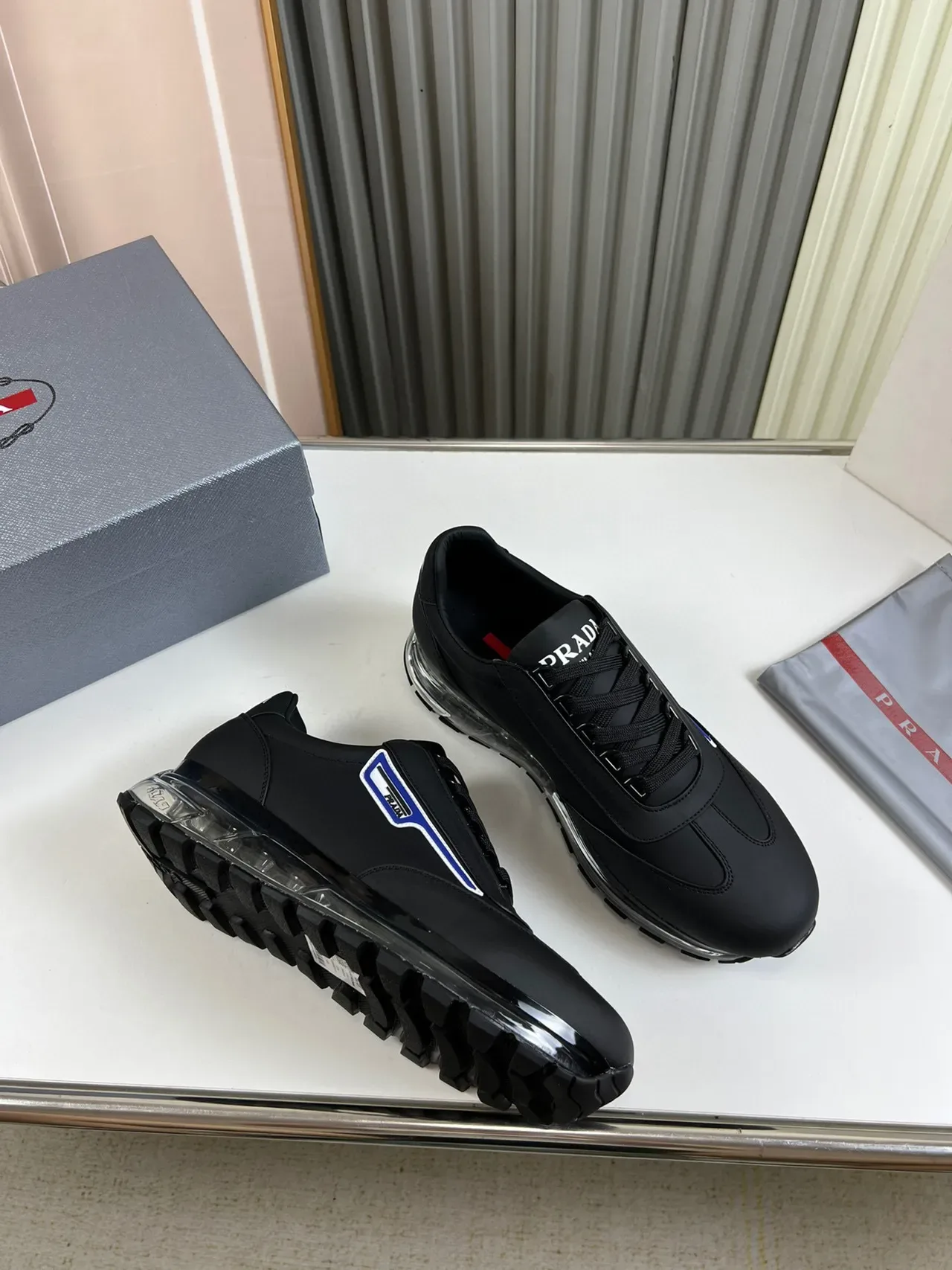 Prada Cloudbust Black Blue Leather Upper Transparent Air-Cushion Sole Lifestyle Sneakers 5