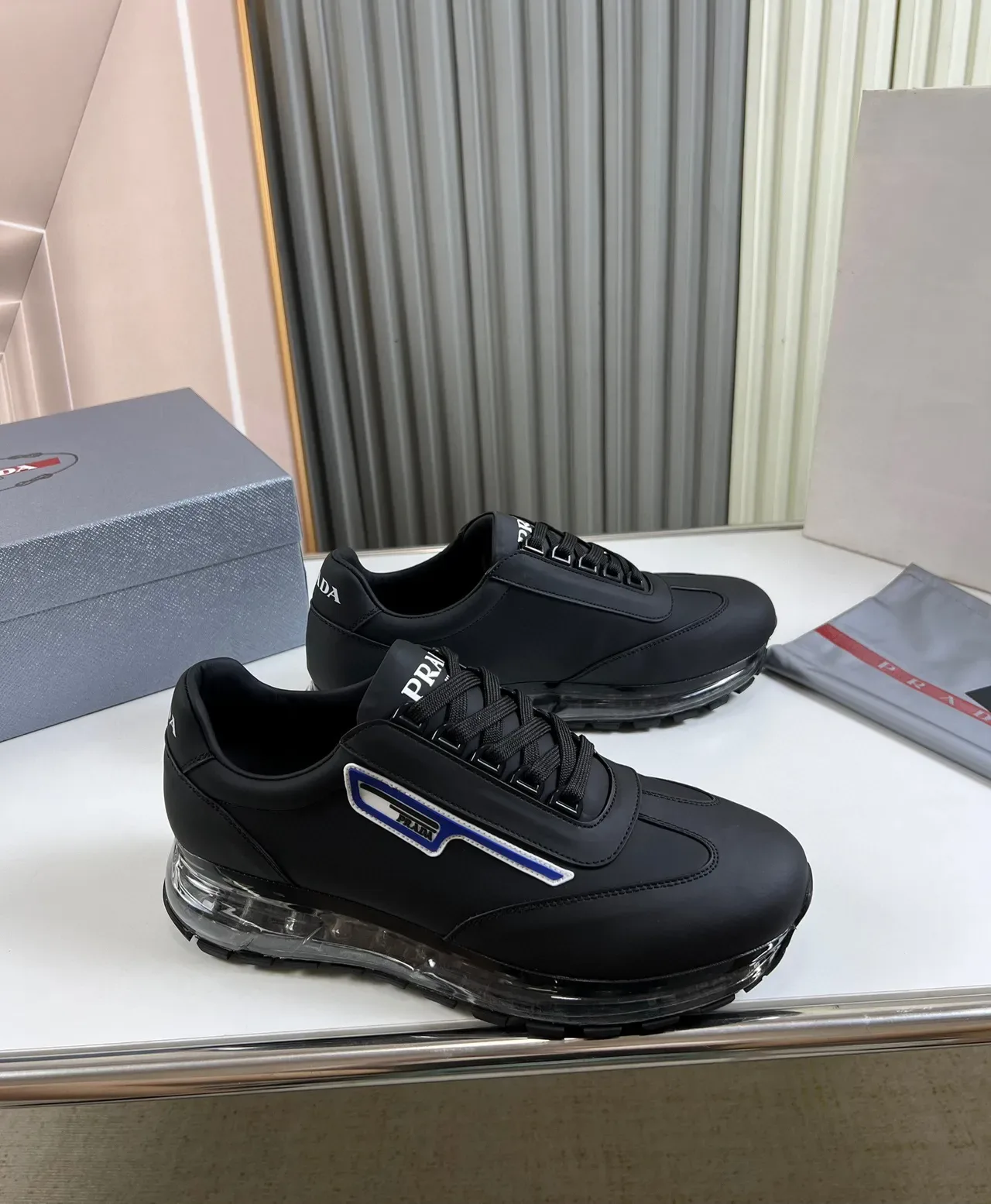 Prada Cloudbust Black Blue Leather Upper Transparent Air-Cushion Sole Lifestyle Sneakers 7