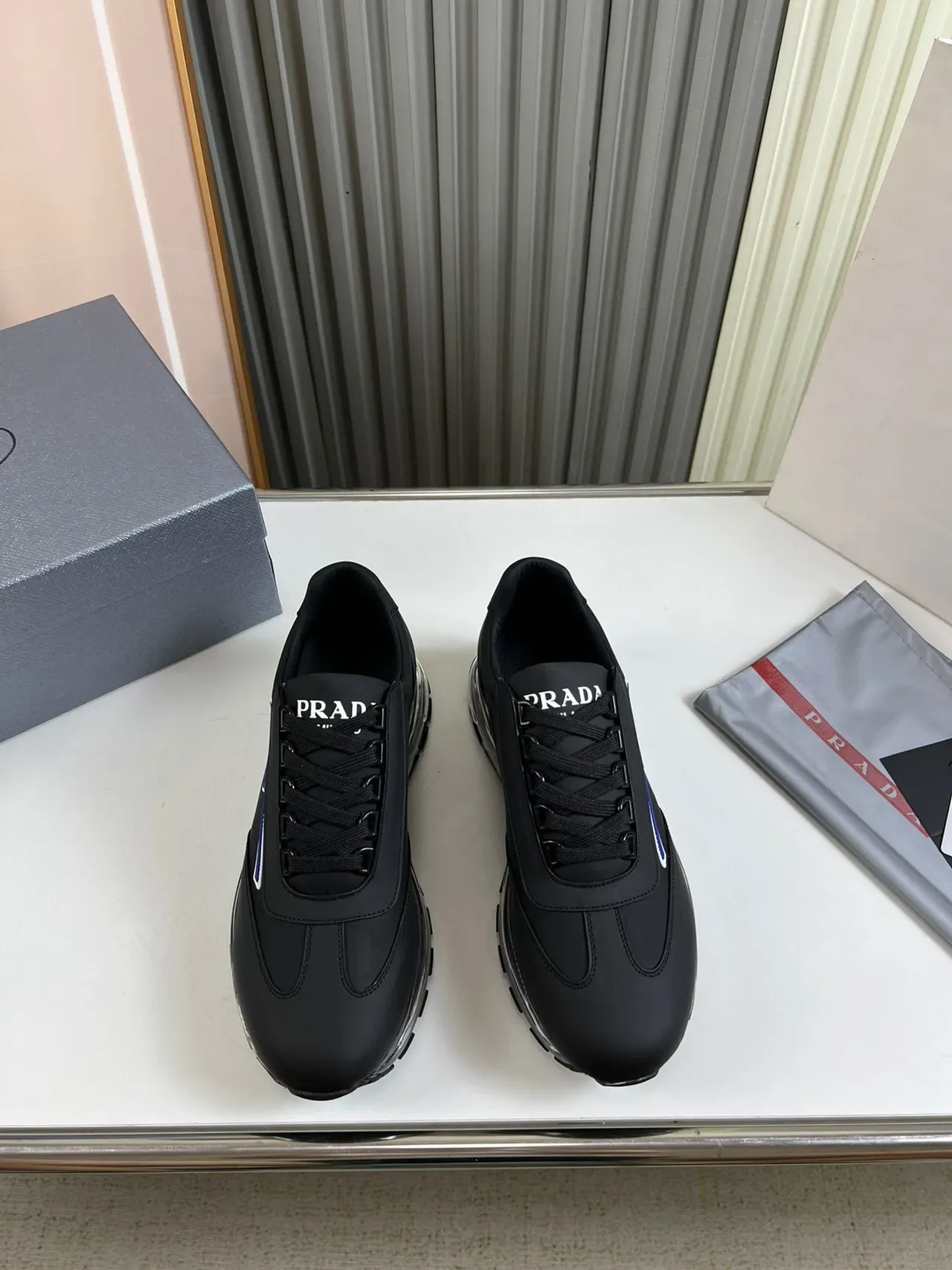 Prada Cloudbust Black Blue Leather Upper Transparent Air-Cushion Sole Lifestyle Sneakers 8