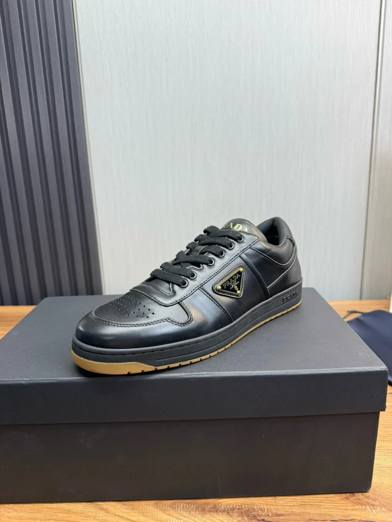 Prada Cloudbust Black Gold Leather Upper Perforated Toe Cap Lifestyle Sneakers 3