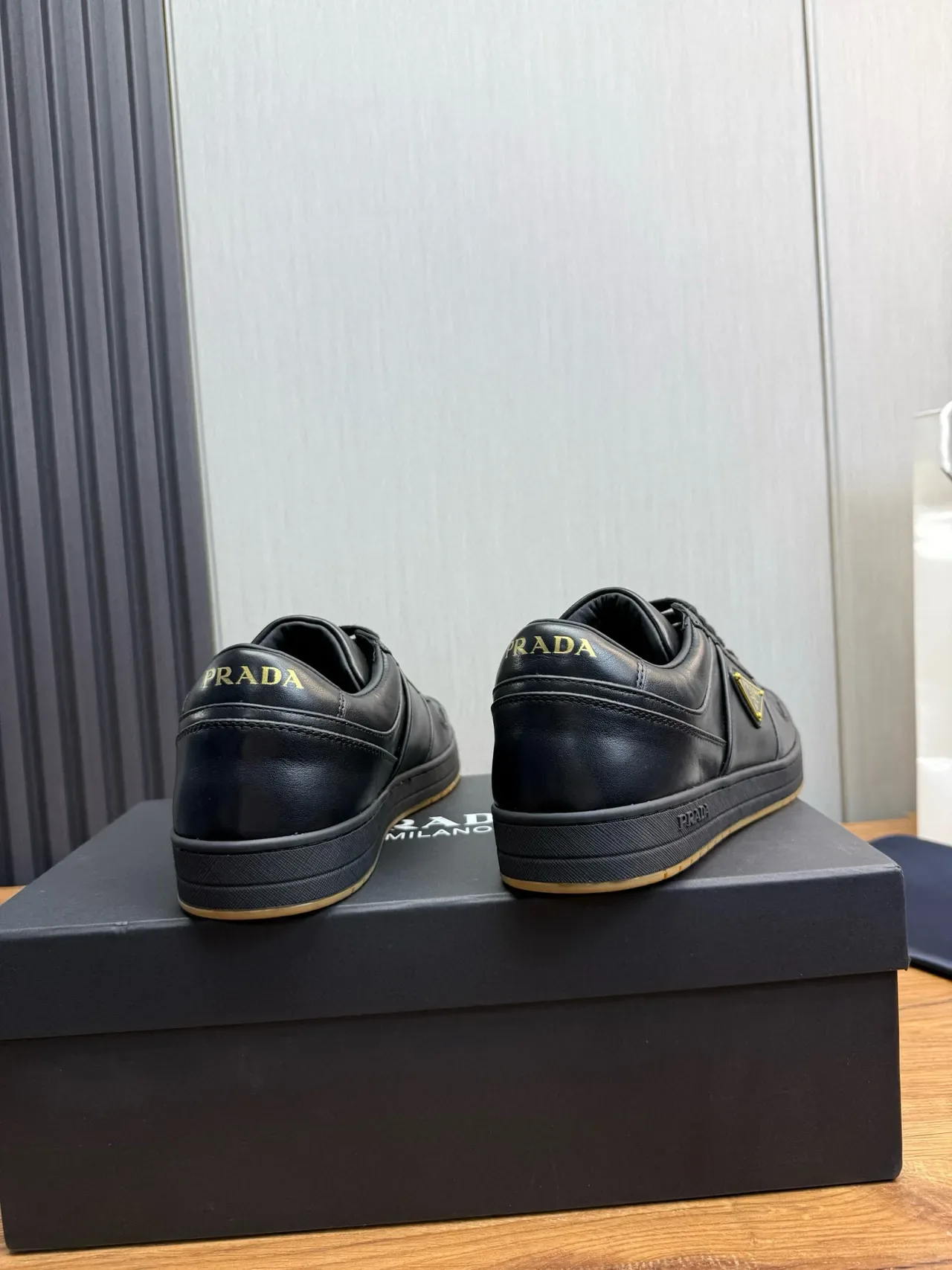 Prada Cloudbust Black Gold Leather Upper Perforated Toe Cap Lifestyle Sneakers 4