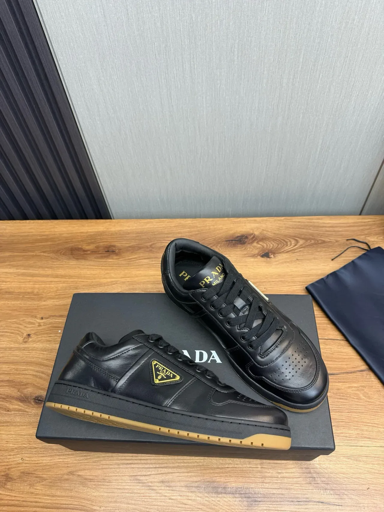 Prada Cloudbust Black Gold Leather Upper Perforated Toe Cap Lifestyle Sneakers 5