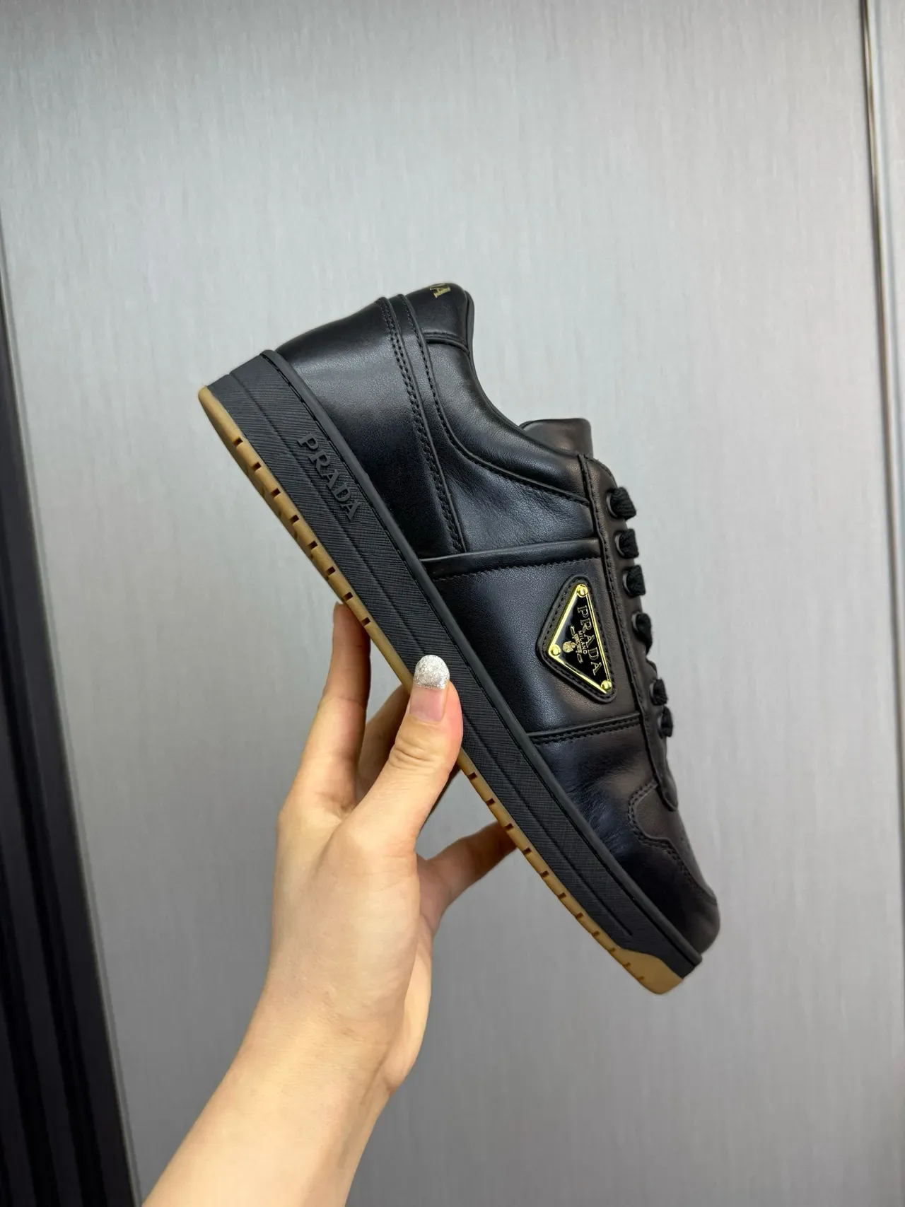 Prada Cloudbust Black Gold Leather Upper Perforated Toe Cap Lifestyle Sneakers 6