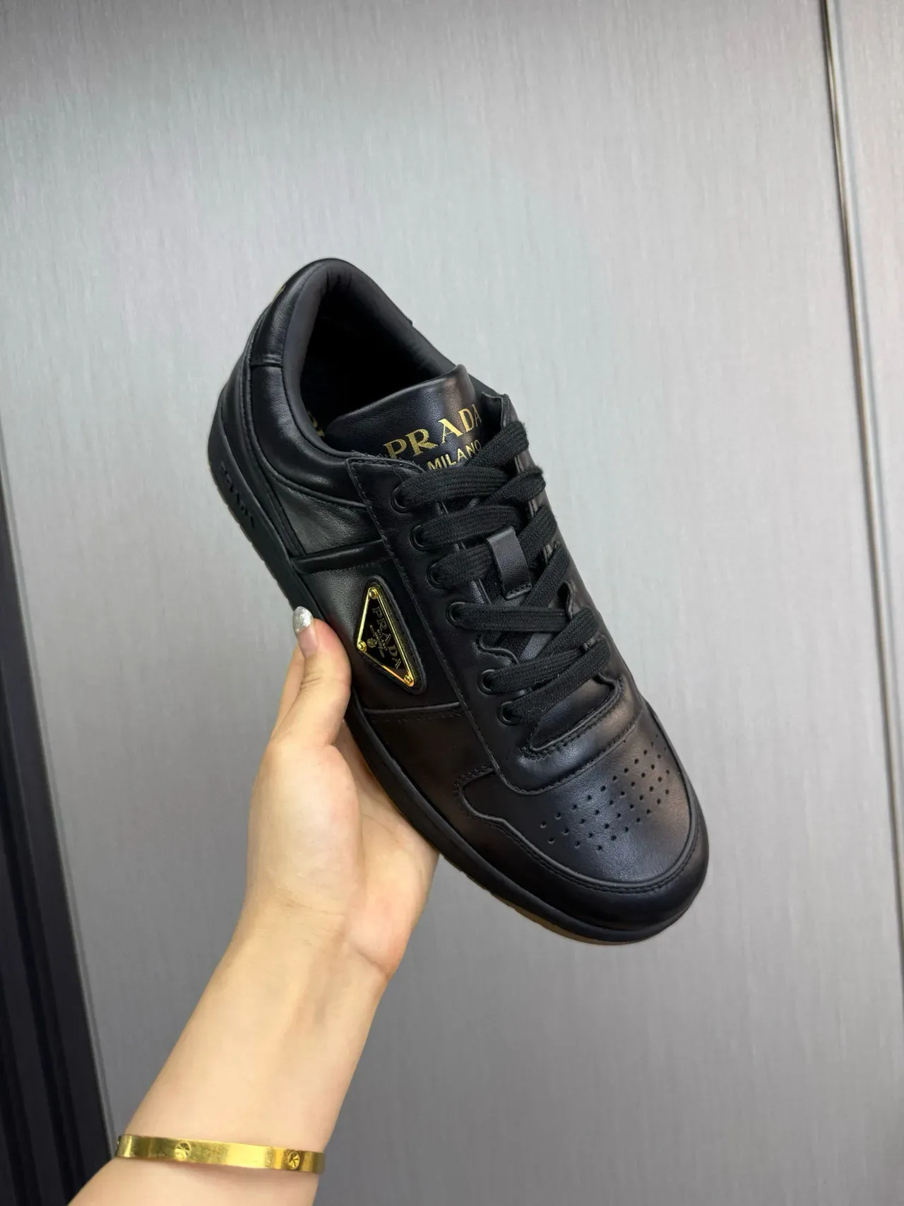Prada Cloudbust Black Gold Leather Upper Perforated Toe Cap Lifestyle Sneakers 7