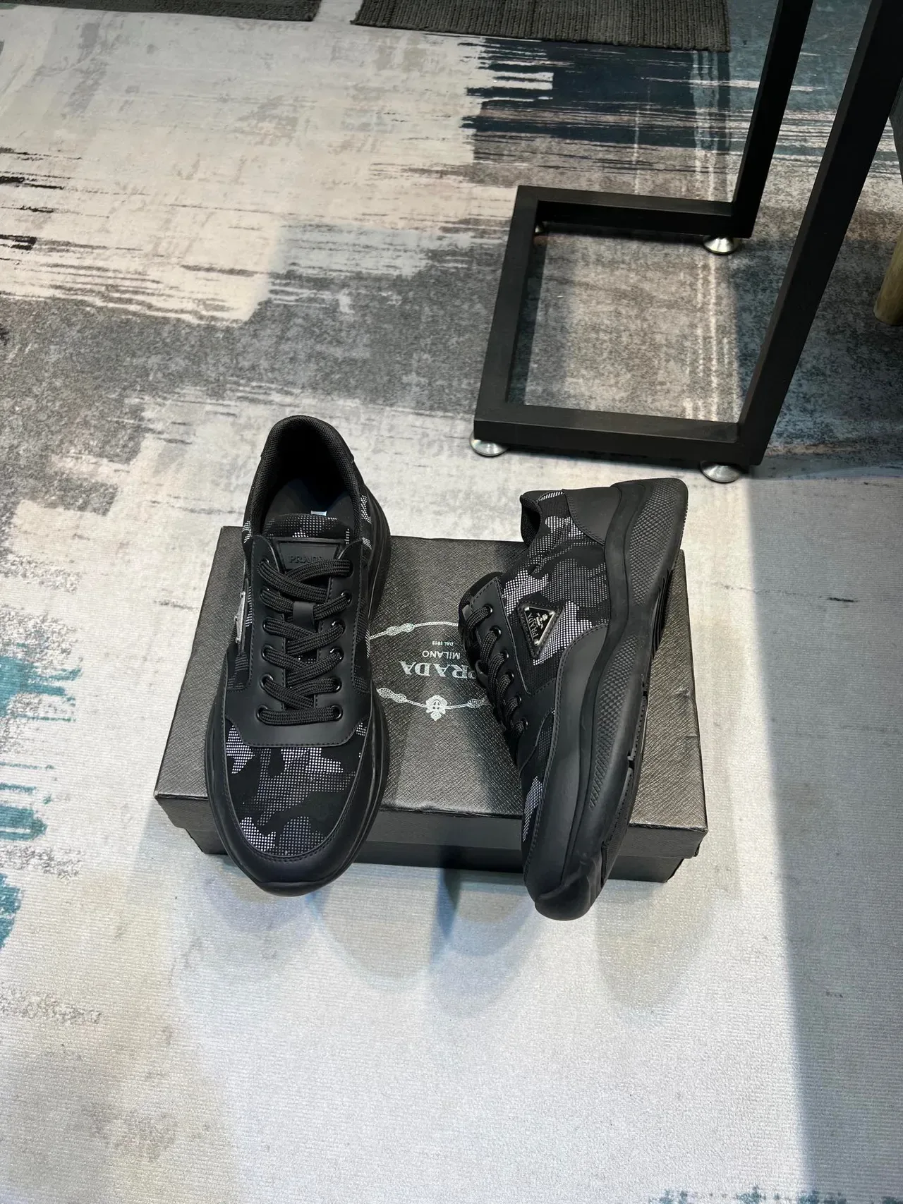 Prada Cloudbust Black Gray Low-Top Camo-Print Lifestyle Sneakers 4