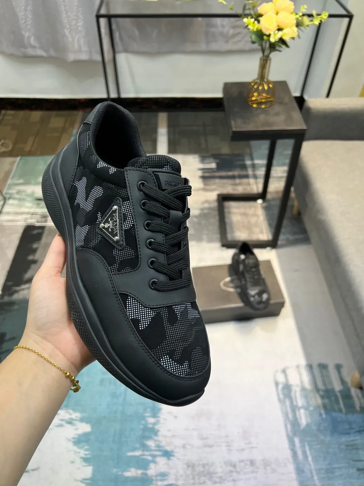 Prada Cloudbust Black Gray Low-Top Camo-Print Lifestyle Sneakers 6