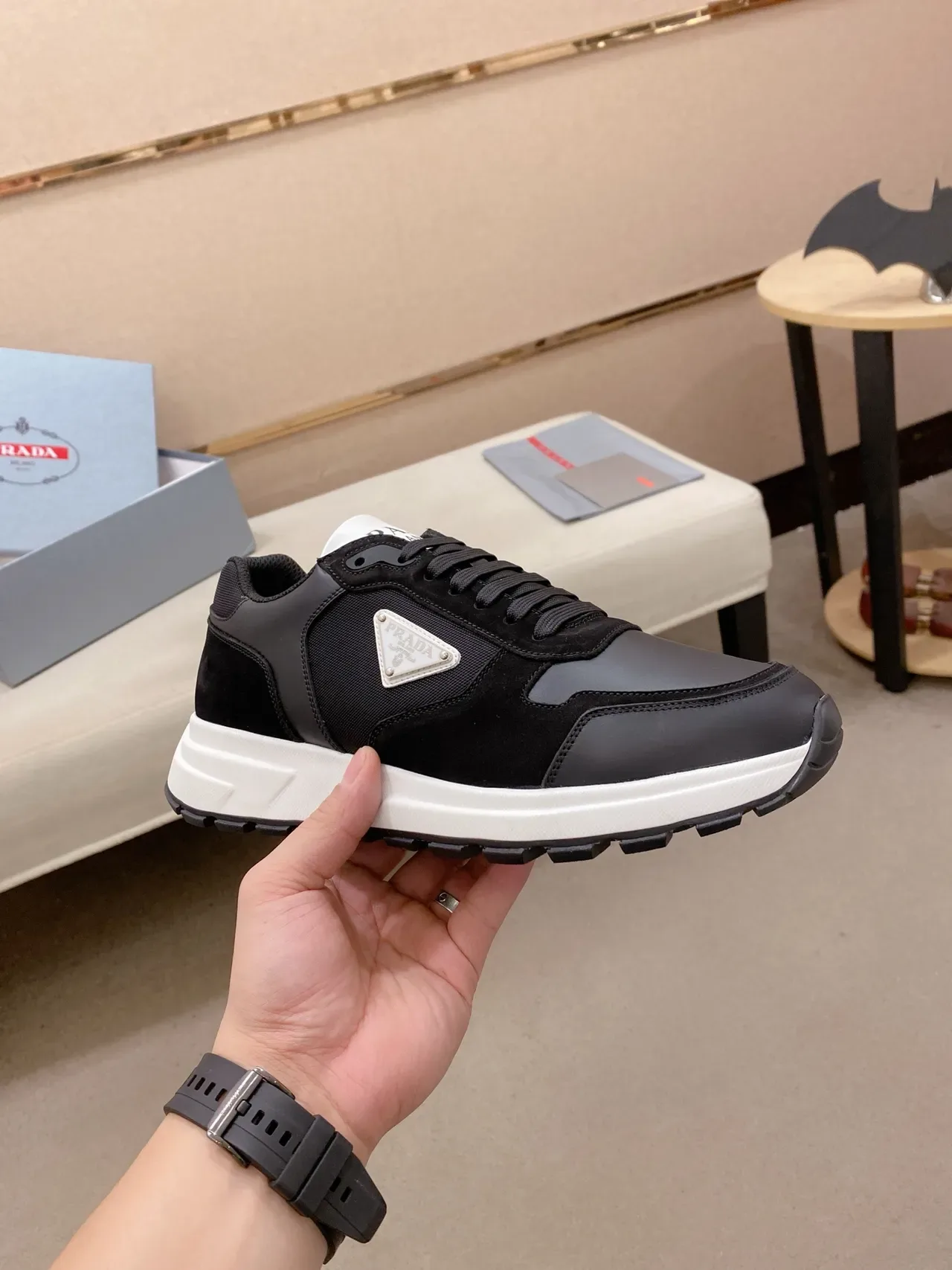 Prada Cloudbust Black Leather and Suede Lifestyle Sneakers 4