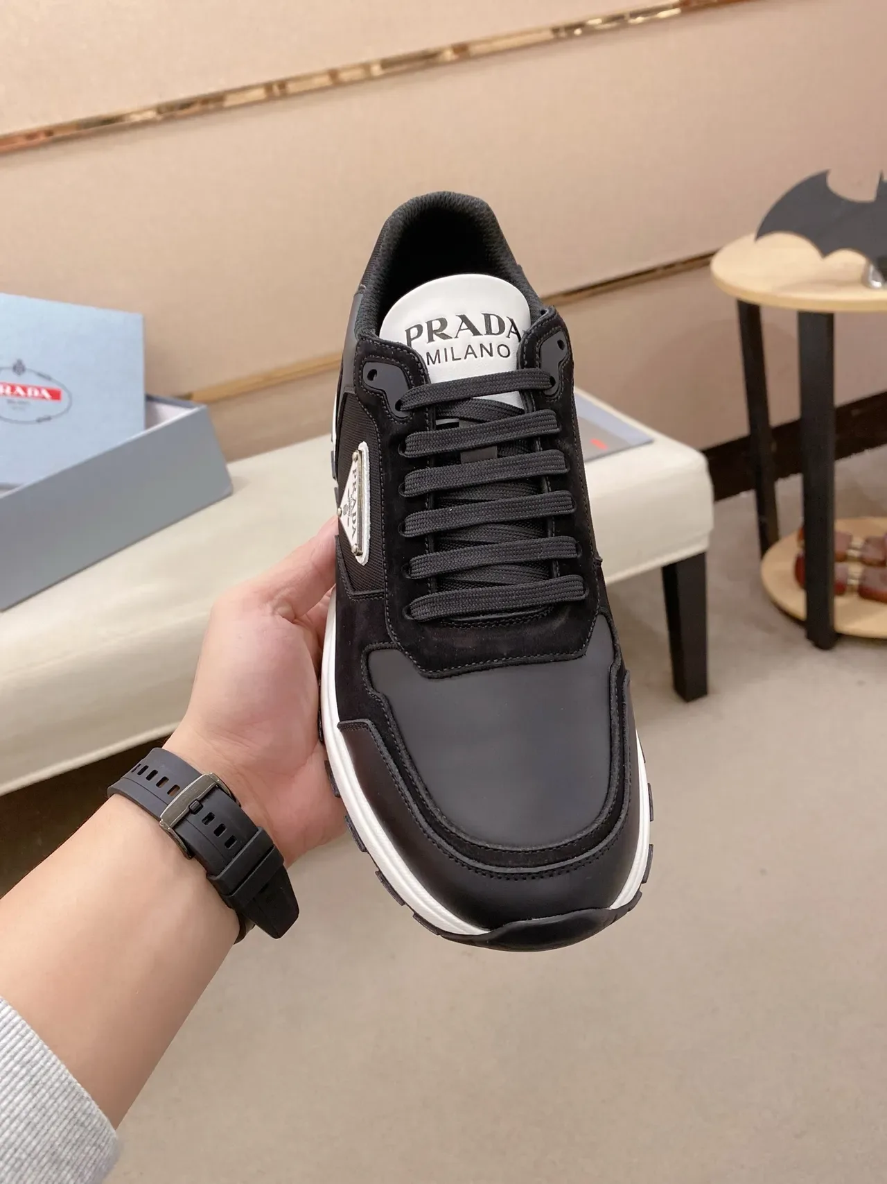Prada Cloudbust Black Leather and Suede Lifestyle Sneakers 5