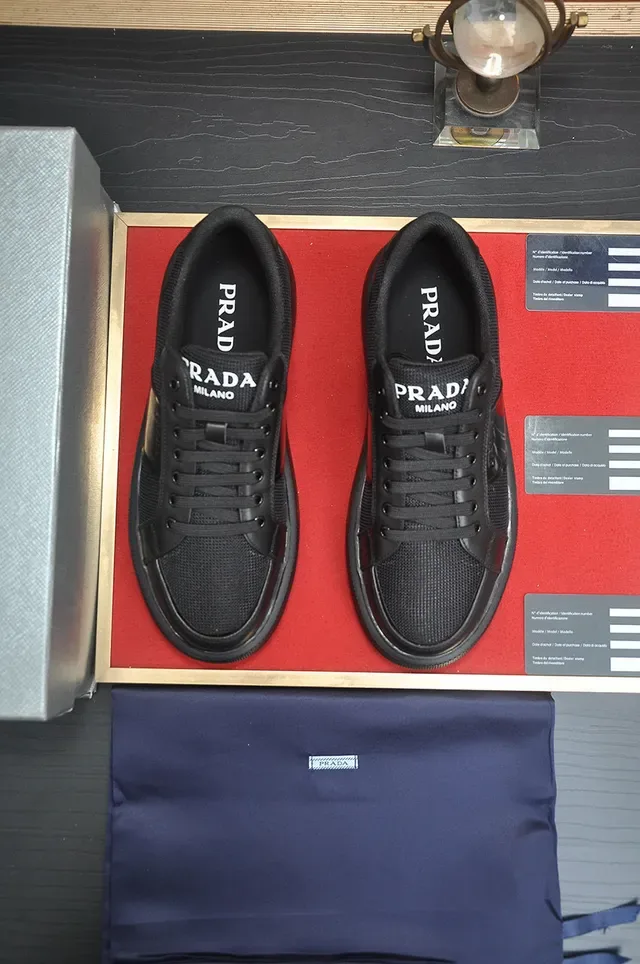 Prada Cloudbust Black Mesh And Leather Upper Textured Platform Sole Lifestyle Sneakers 2