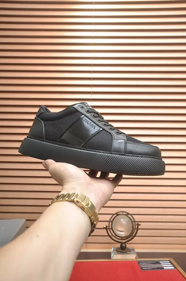 Prada Cloudbust Black Mesh And Leather Upper Textured Platform Sole Lifestyle Sneakers 4