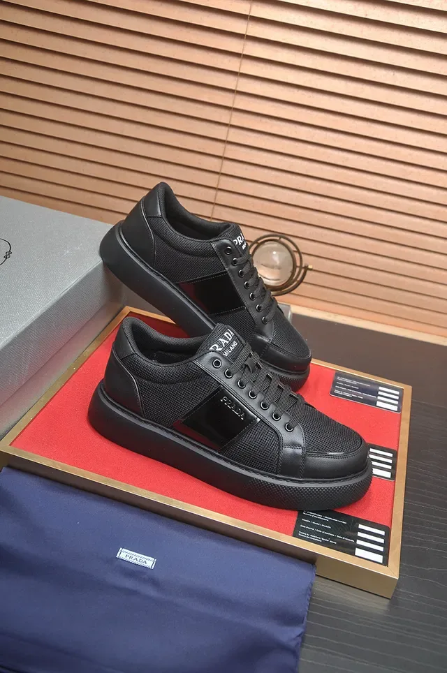 Prada Cloudbust Black Mesh And Leather Upper Textured Platform Sole Lifestyle Sneakers 6