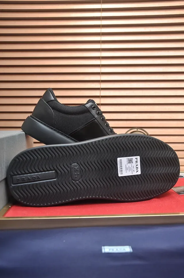 Prada Cloudbust Black Mesh And Leather Upper Textured Platform Sole Lifestyle Sneakers 7