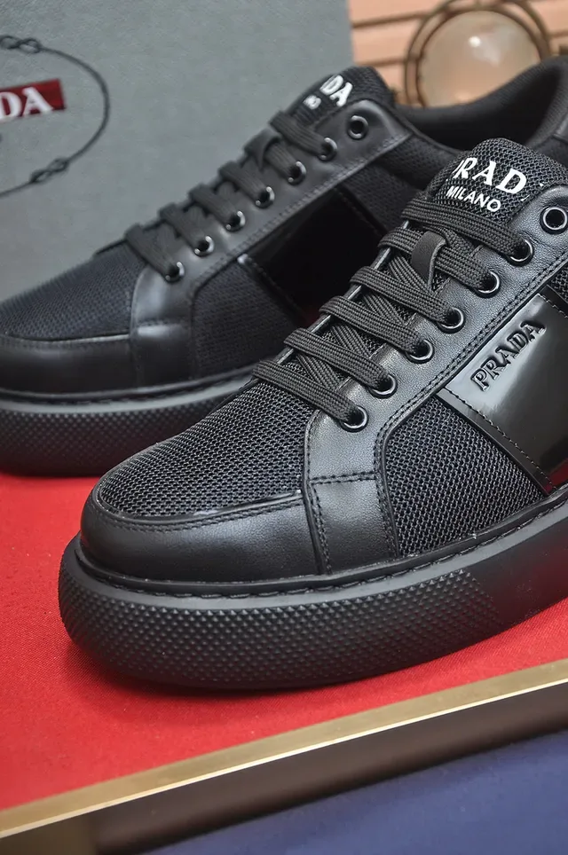 Prada Cloudbust Black Mesh And Leather Upper Textured Platform Sole Lifestyle Sneakers 8