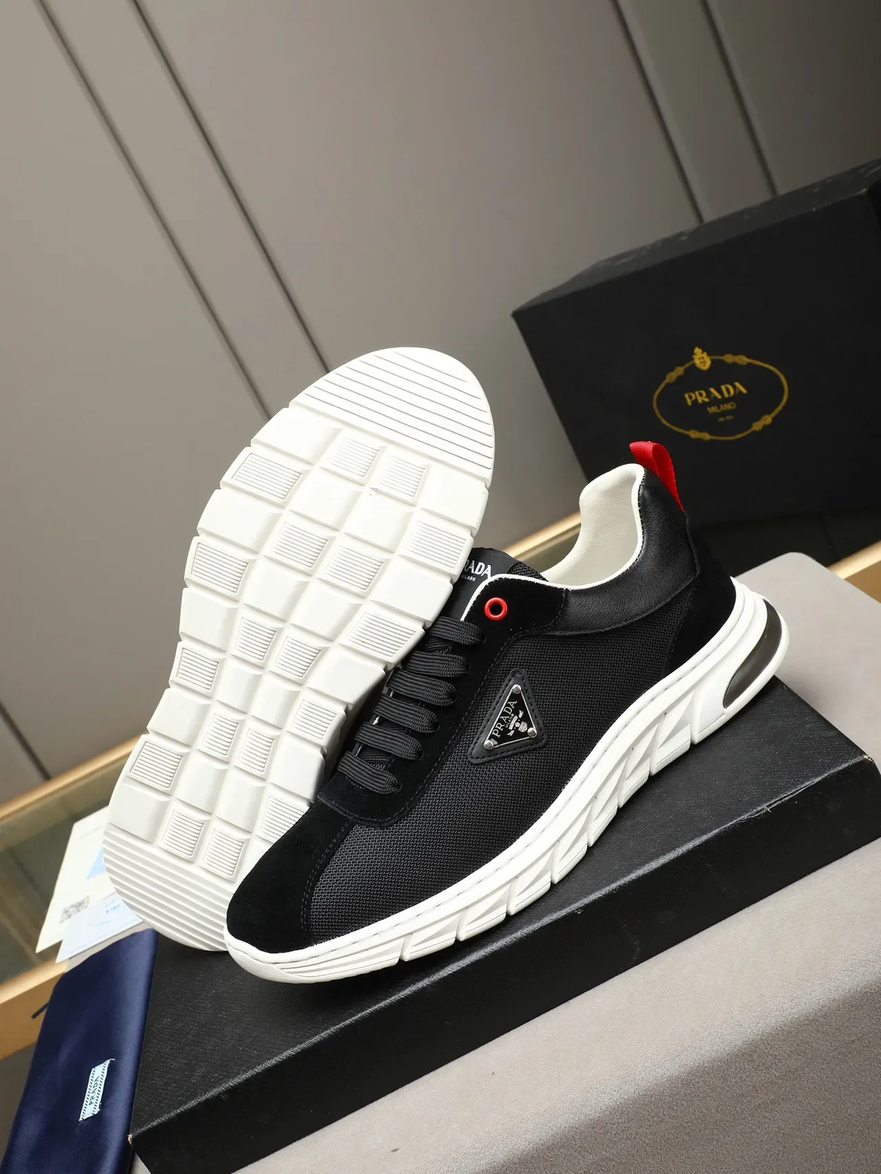 Prada Cloudbust Black Mesh and Suede Lifestyle Sneakers 5