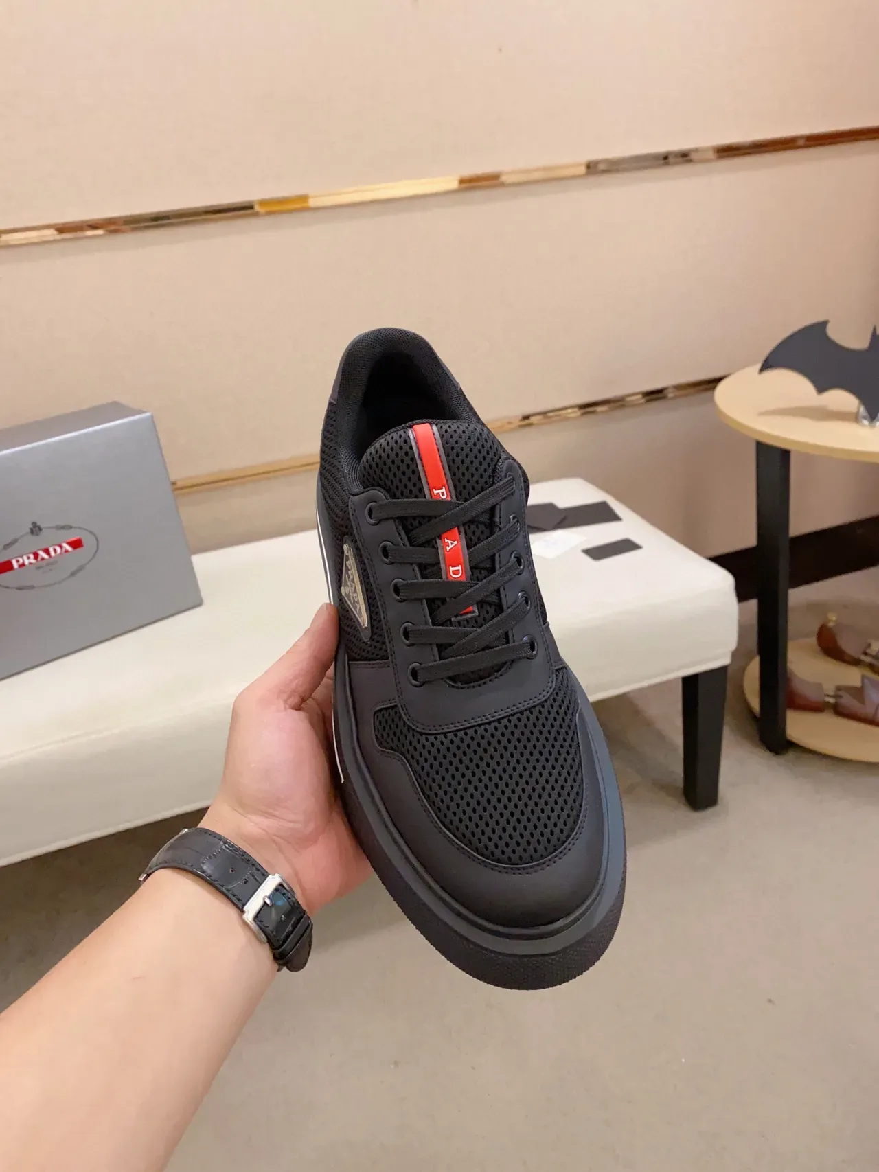 Prada Cloudbust Black Mesh and Synthetic Platform Lifestyle Sneakers 3