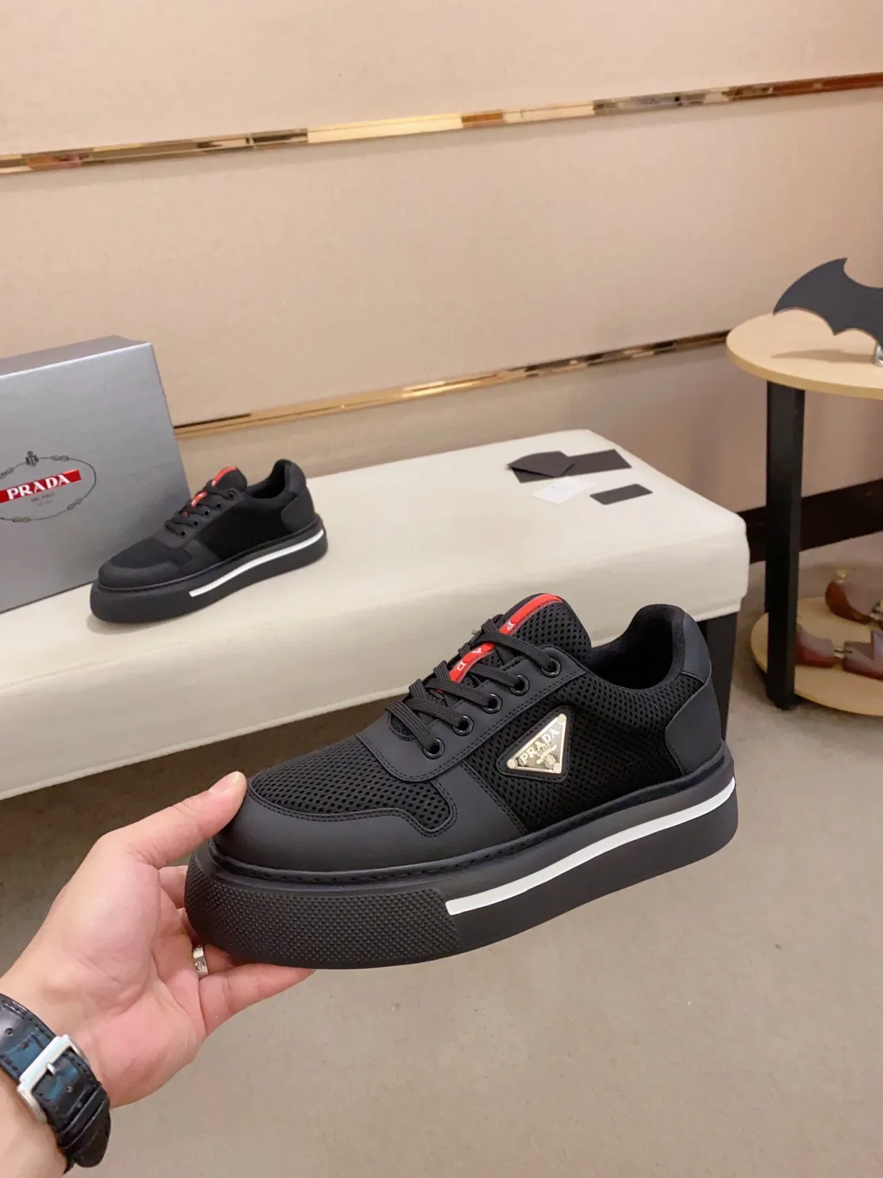 Prada Cloudbust Black Mesh and Synthetic Platform Lifestyle Sneakers 4
