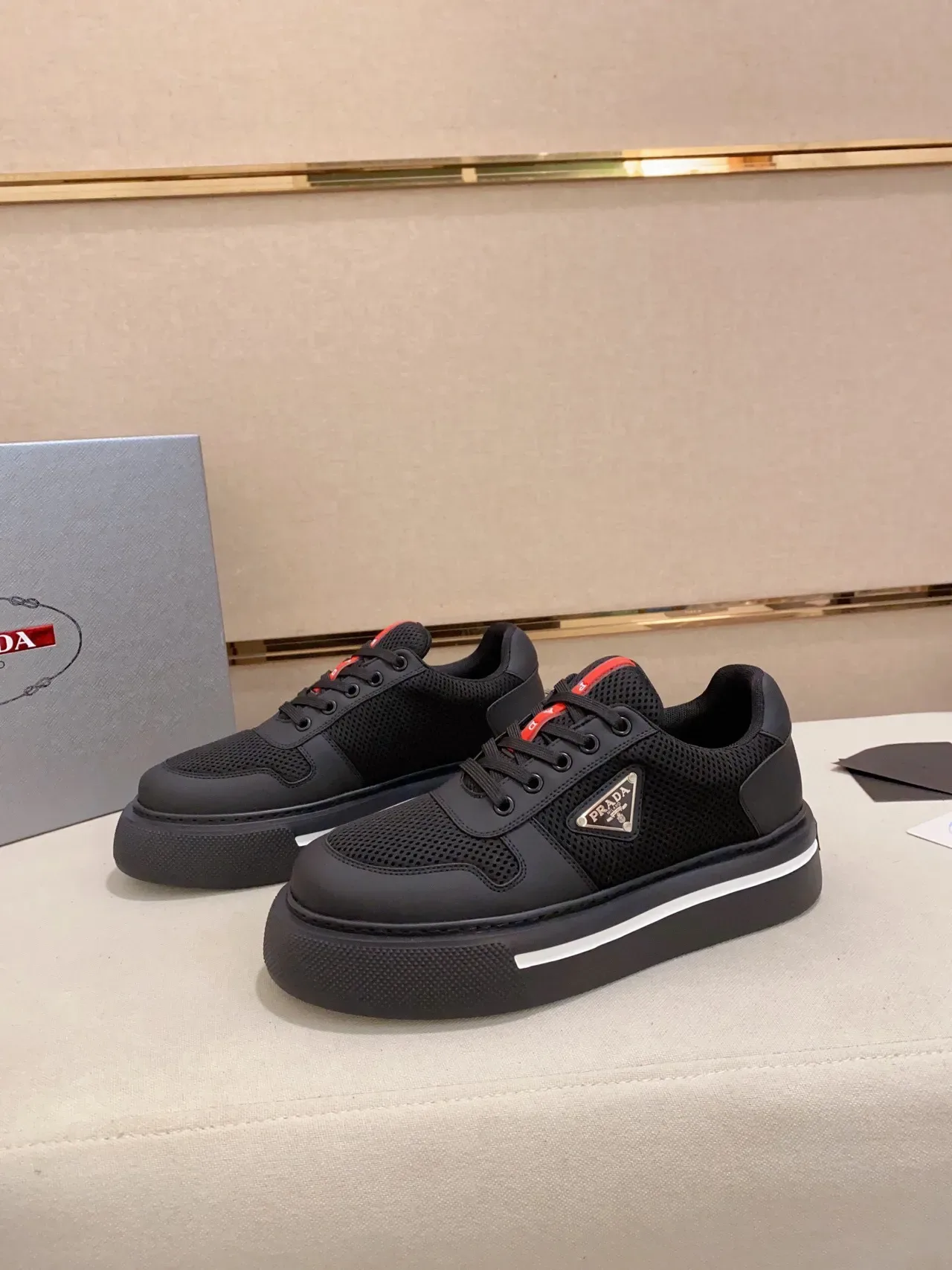 Prada Cloudbust Black Mesh and Synthetic Platform Lifestyle Sneakers 6