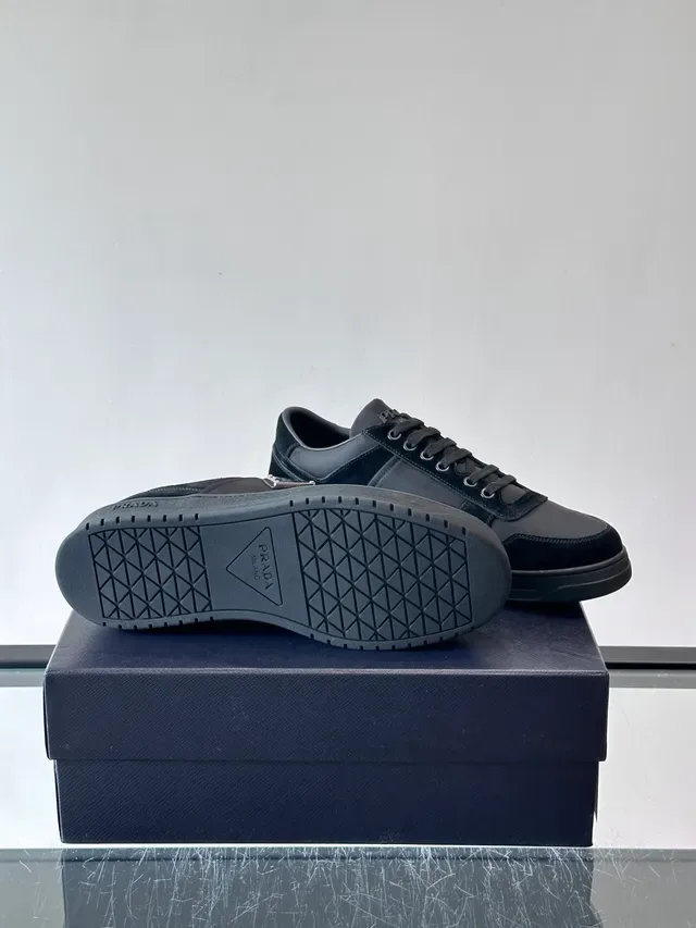 Prada Cloudbust Black Panelled Suede And Nylon Upper Triangular Metal Logo Plaque Lifestyle Sneakers 2
