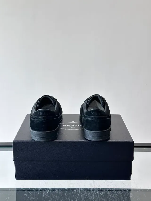 Prada Cloudbust Black Panelled Suede And Nylon Upper Triangular Metal Logo Plaque Lifestyle Sneakers 3