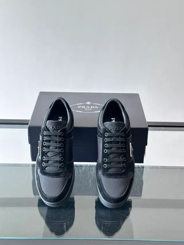 Prada Cloudbust Black Panelled Suede And Nylon Upper Triangular Metal Logo Plaque Lifestyle Sneakers 4