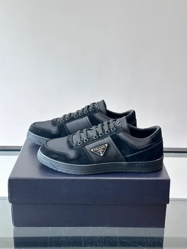 Prada Cloudbust Black Panelled Suede And Nylon Upper Triangular Metal Logo Plaque Lifestyle Sneakers 5