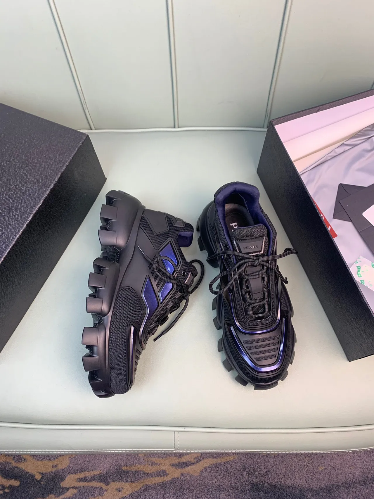 Prada Cloudbust Black Purple Lug Sole Iridescent Accents Chunky Sneakers 5