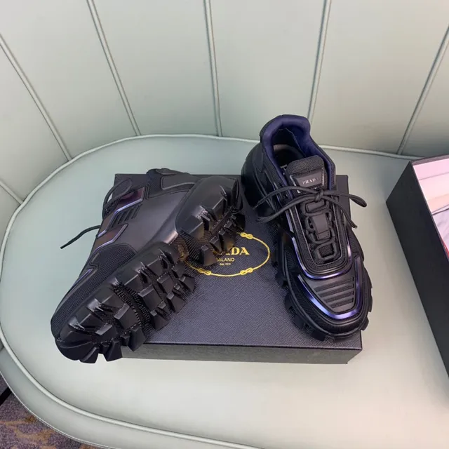 Prada Cloudbust Black Purple Lug Sole Iridescent Accents Chunky Sneakers 7