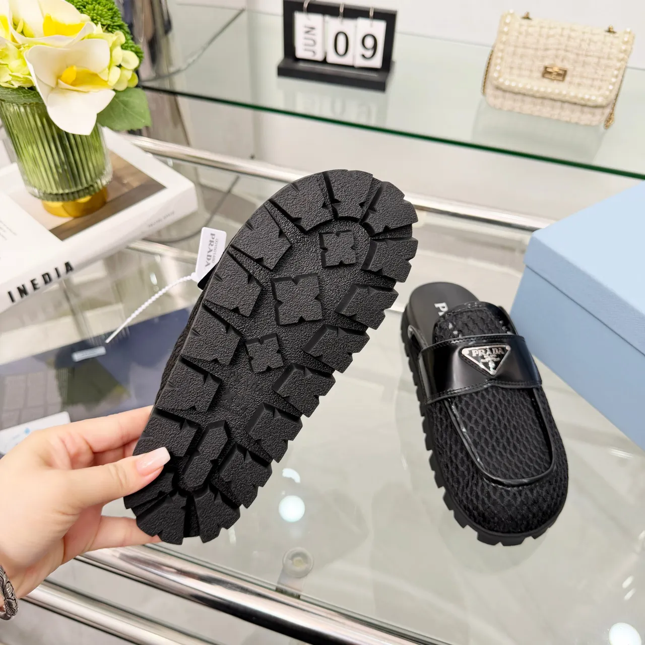 Prada Cloudbust Black Textured Knit Loafer 3