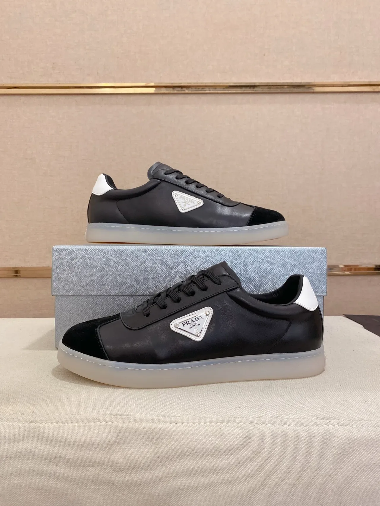 Prada Cloudbust Black White Two-Tone Leather And Suede Paneling Lifestyle Sneakers 7
