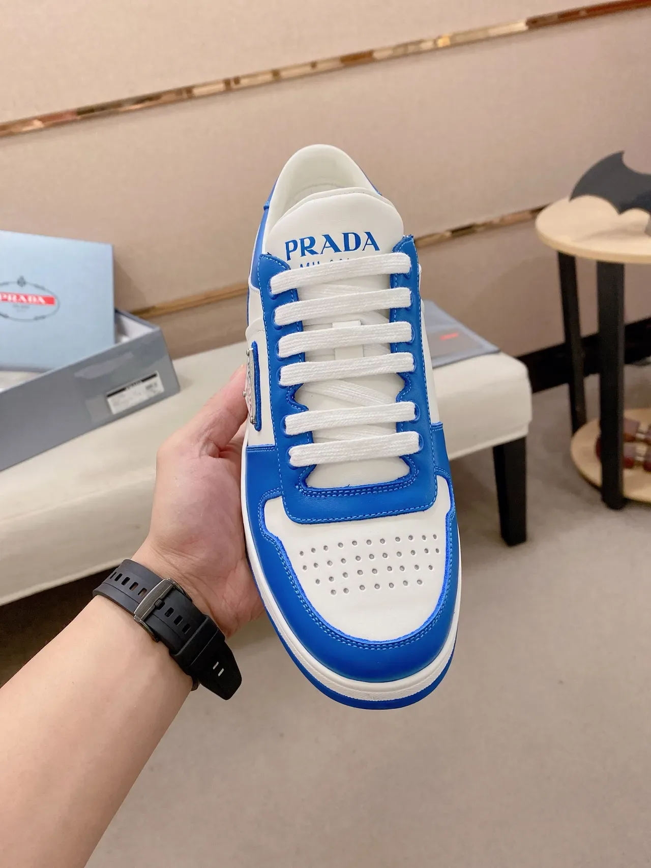 Prada Cloudbust Color-Block White and Blue Lifestyle Sneakers 5