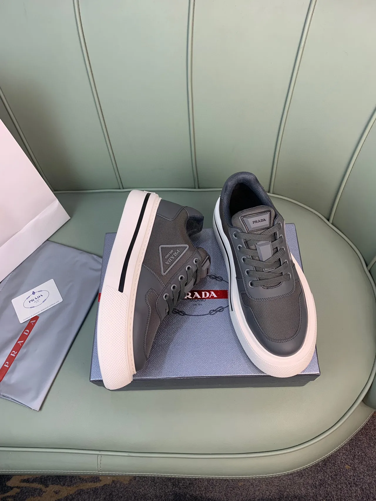 Prada Cloudbust Gray and Off-White Lifestyle Sneakers 5