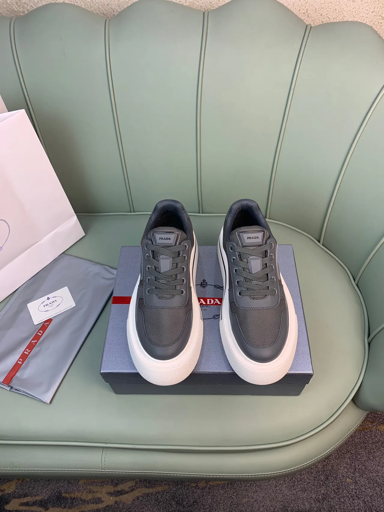 Prada Cloudbust Gray and Off-White Lifestyle Sneakers 9