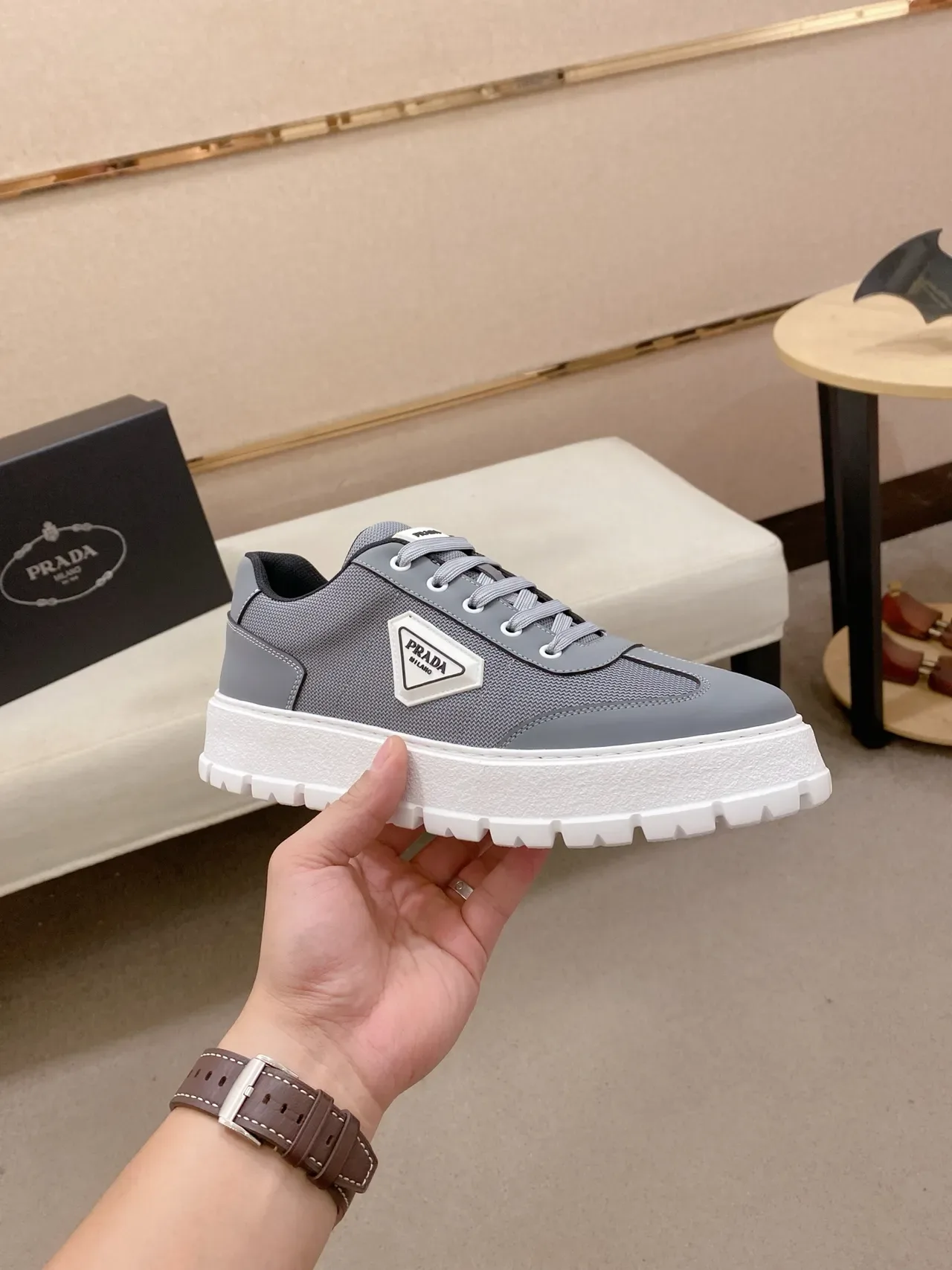 Prada Cloudbust Gray and White Chunky Sneakers 4