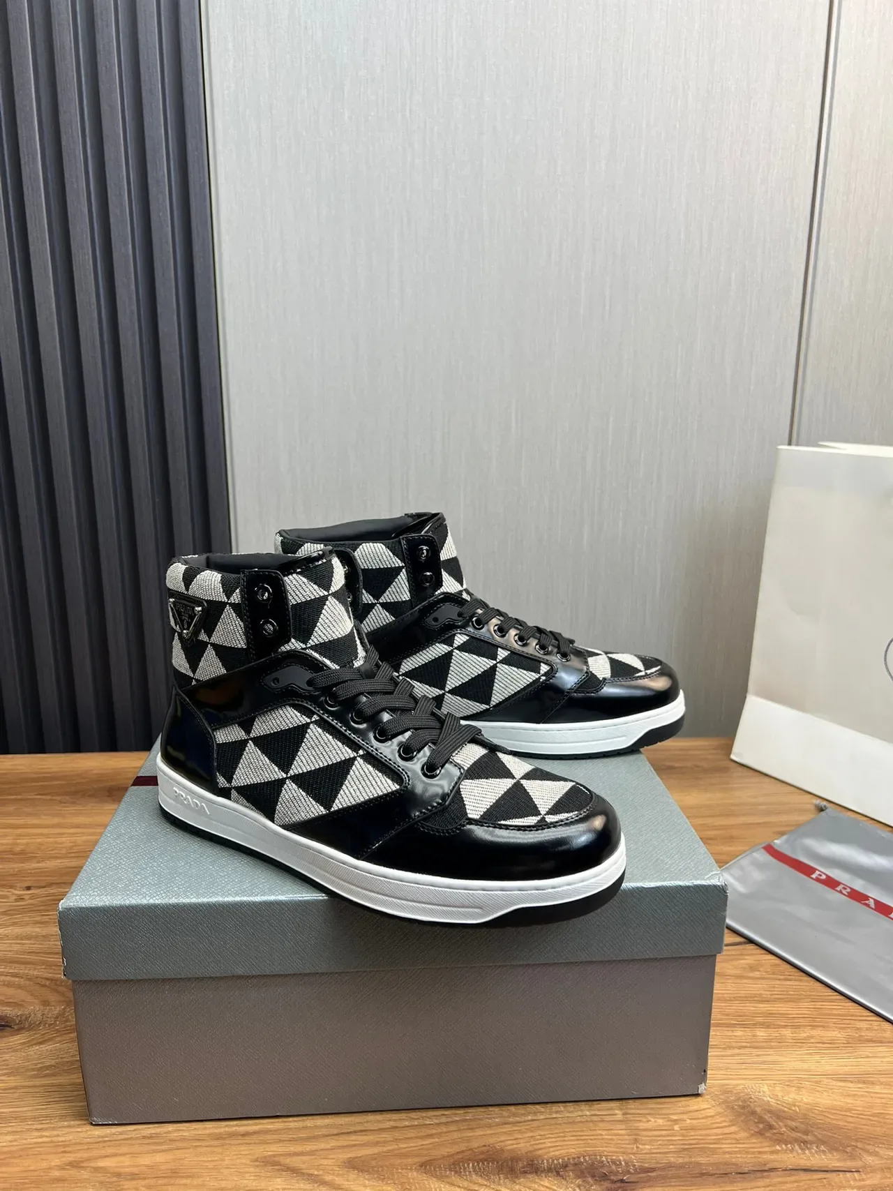 Prada Cloudbust High-Top Black and White Geometric Lifestyle Sneakers 2