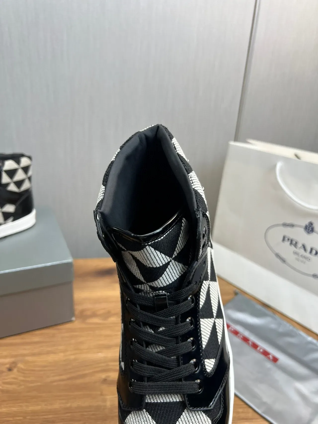 Prada Cloudbust High-Top Black and White Geometric Lifestyle Sneakers 8