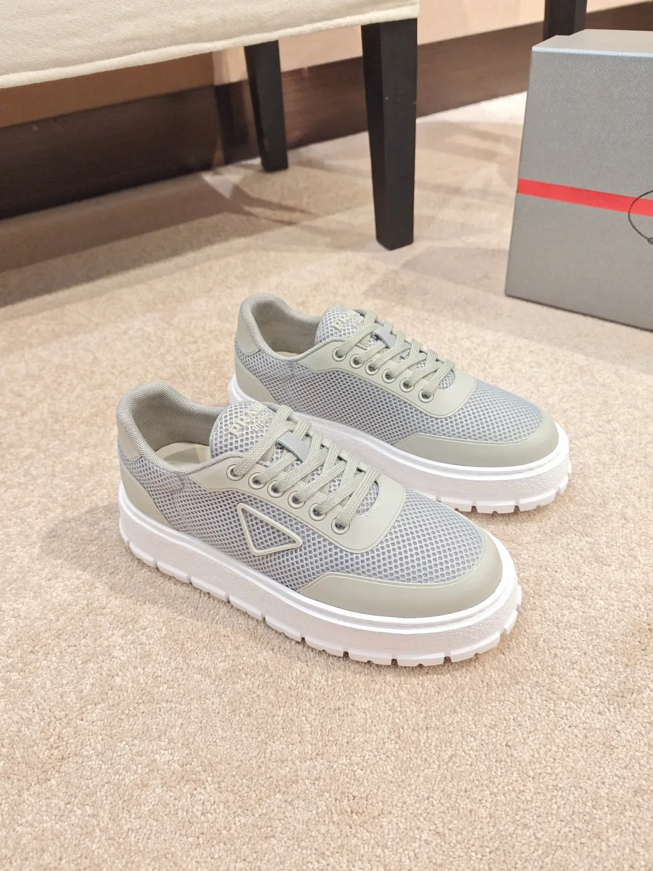 Prada Cloudbust Light Gray Mesh Platform Lifestyle Sneakers 4