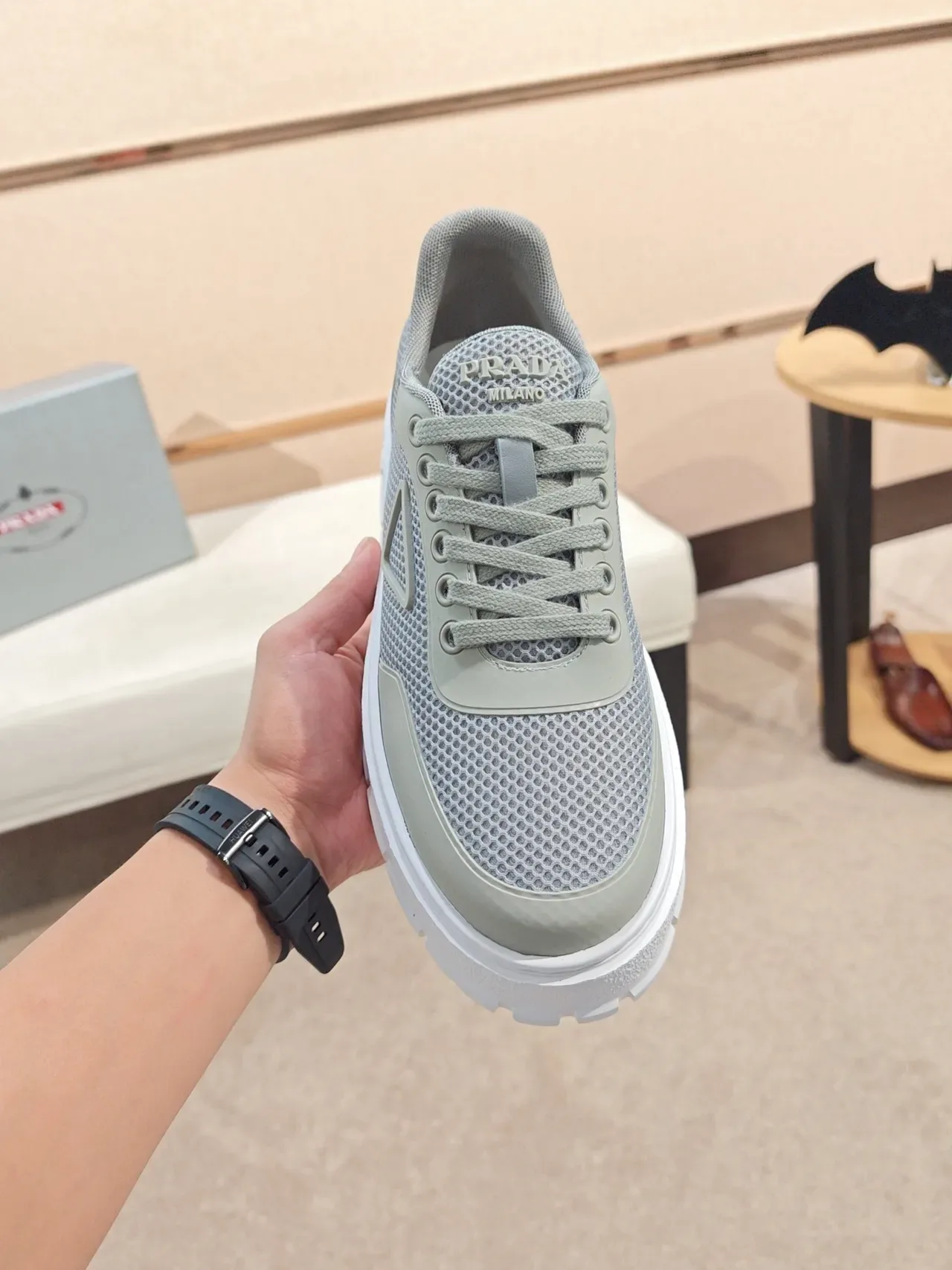 Prada Cloudbust Light Gray Mesh Platform Lifestyle Sneakers 5