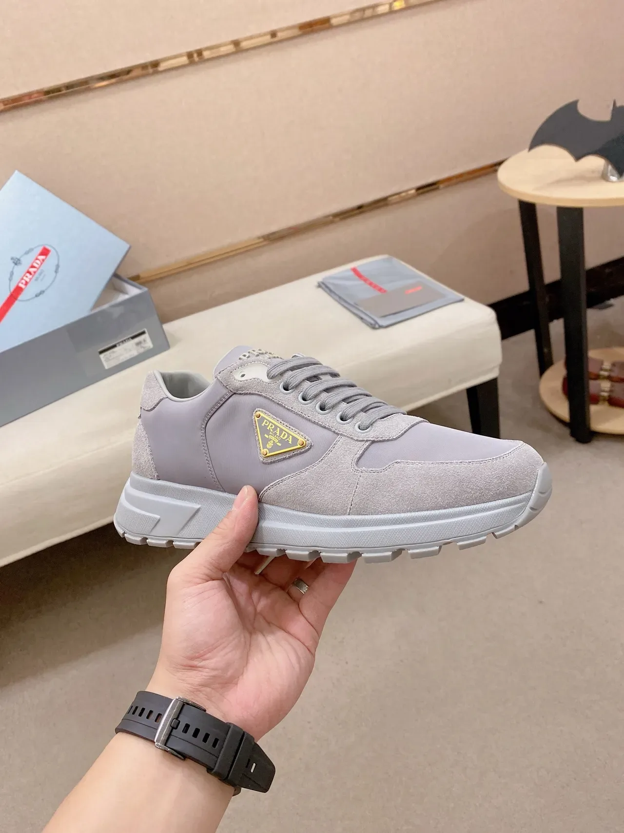 Prada Cloudbust Light Gray Mixed-Material Lifestyle Sneakers 4