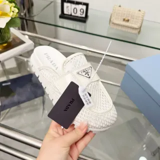 Prada Cloudbust Maille Blanc Sans Dos Loafer