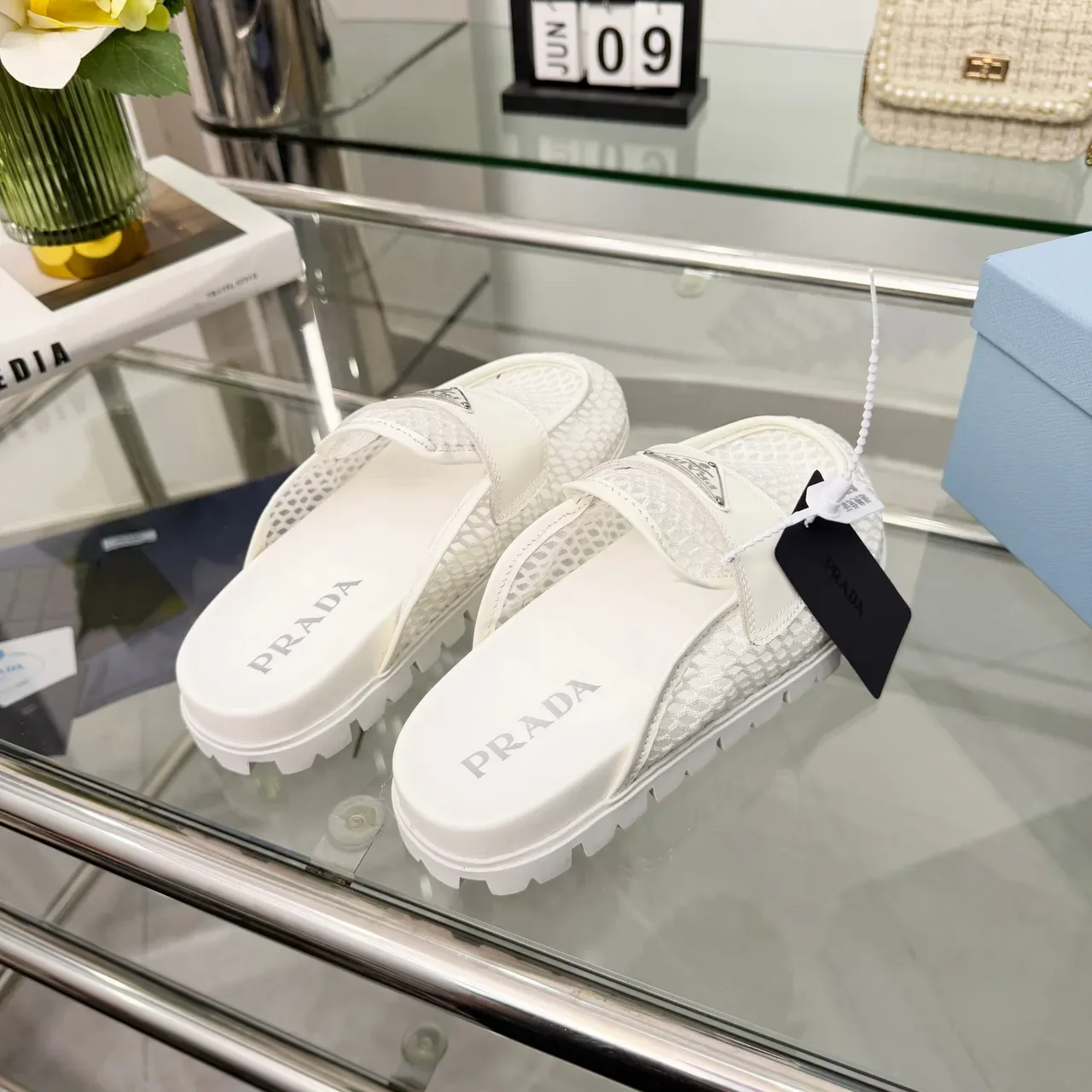 Prada Cloudbust Mesh White Backless Loafer 3