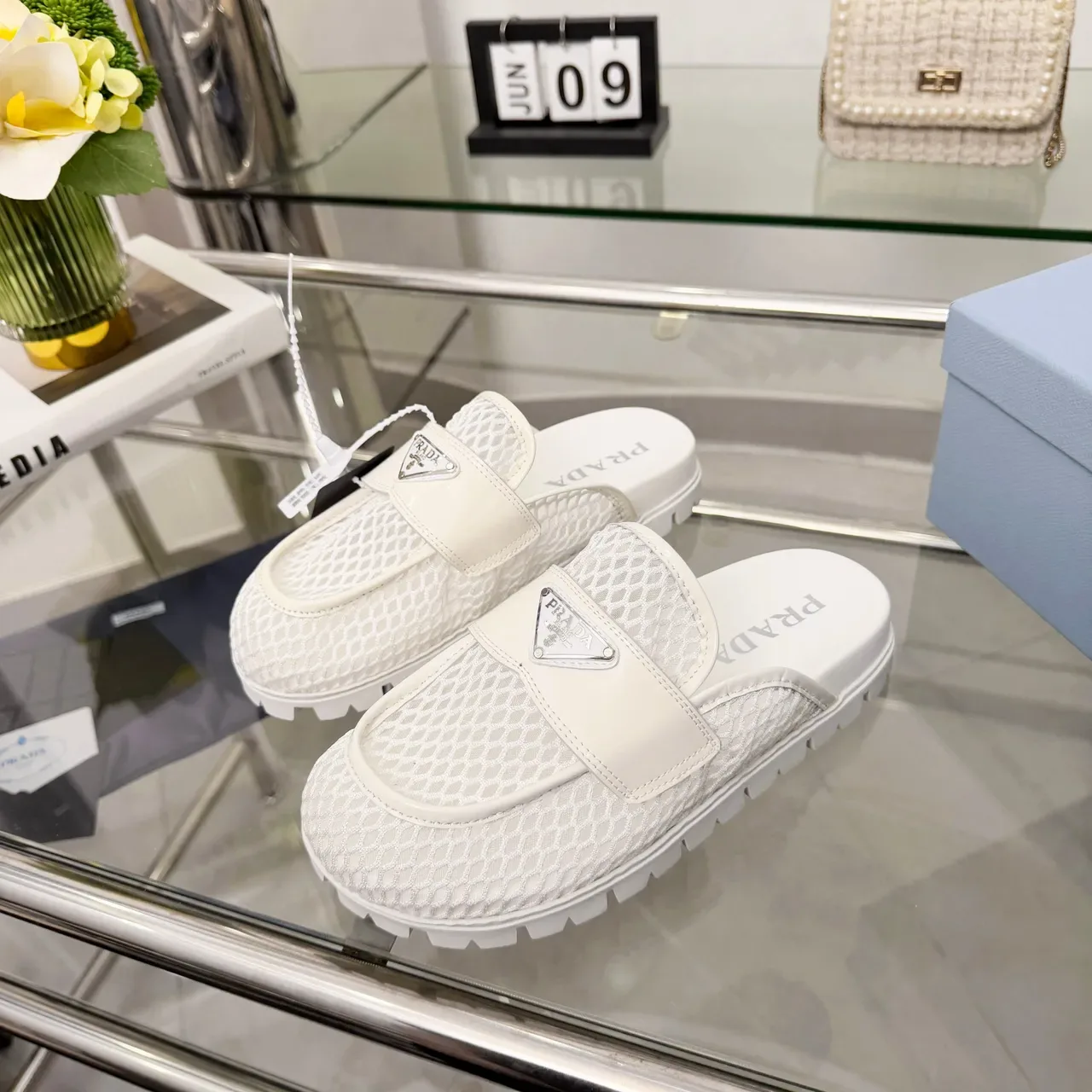 Prada Cloudbust Mesh White Backless Loafer 5