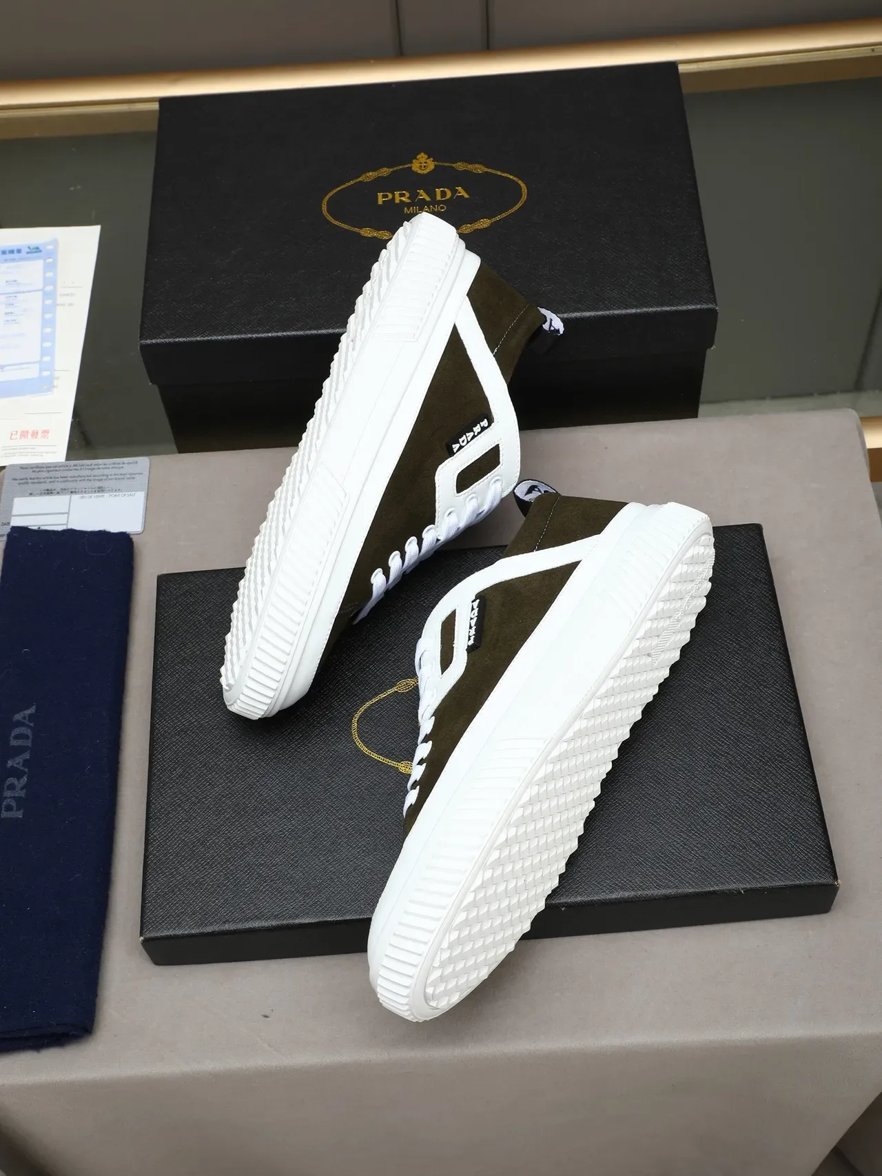 Prada Cloudbust Olive Green Suede and White Lifestyle Sneakers 3