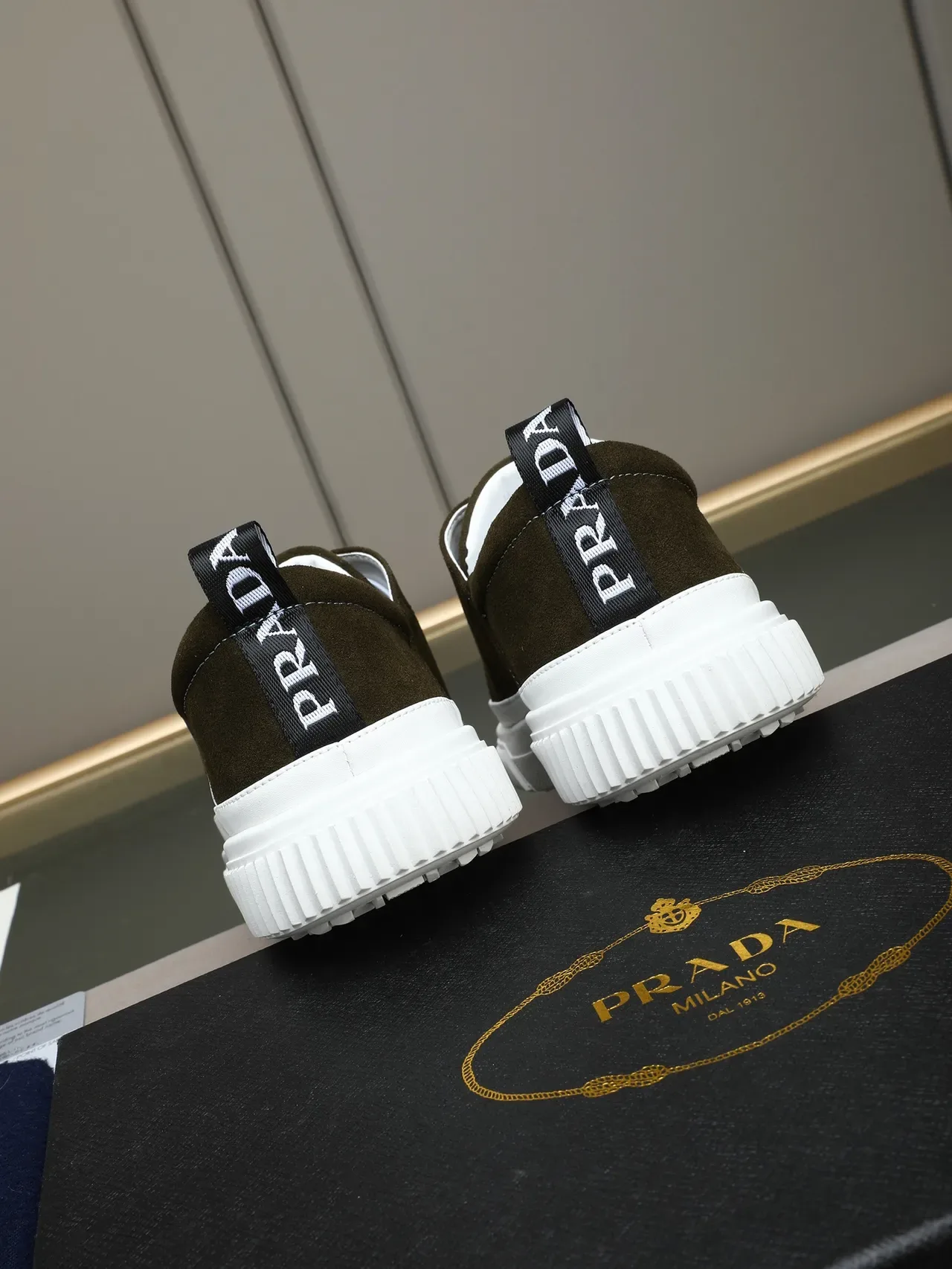Prada Cloudbust Olive Green Suede and White Lifestyle Sneakers 4