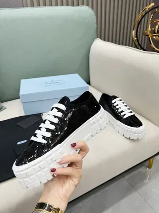 Prada Cloudbust Sequined Black and White Lifestyle Sneakers 4