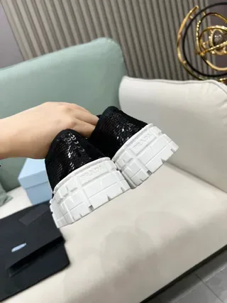 Prada Cloudbust Sequined Black and White Lifestyle Sneakers 5