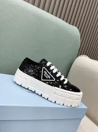 Prada Cloudbust Sequined Black and White Lifestyle Sneakers 6