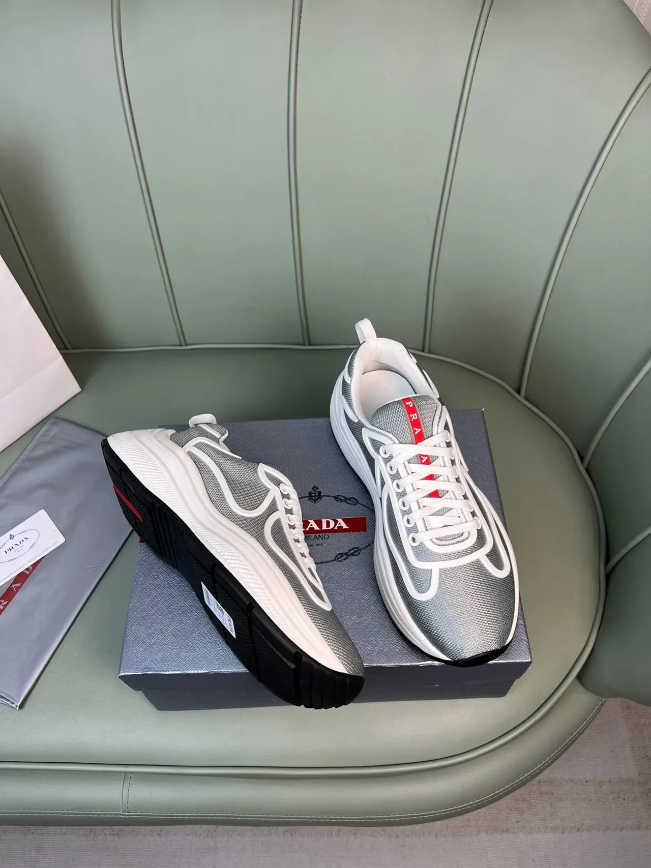 Prada Cloudbust Silver-Gray Mesh Lifestyle Sneakers 5