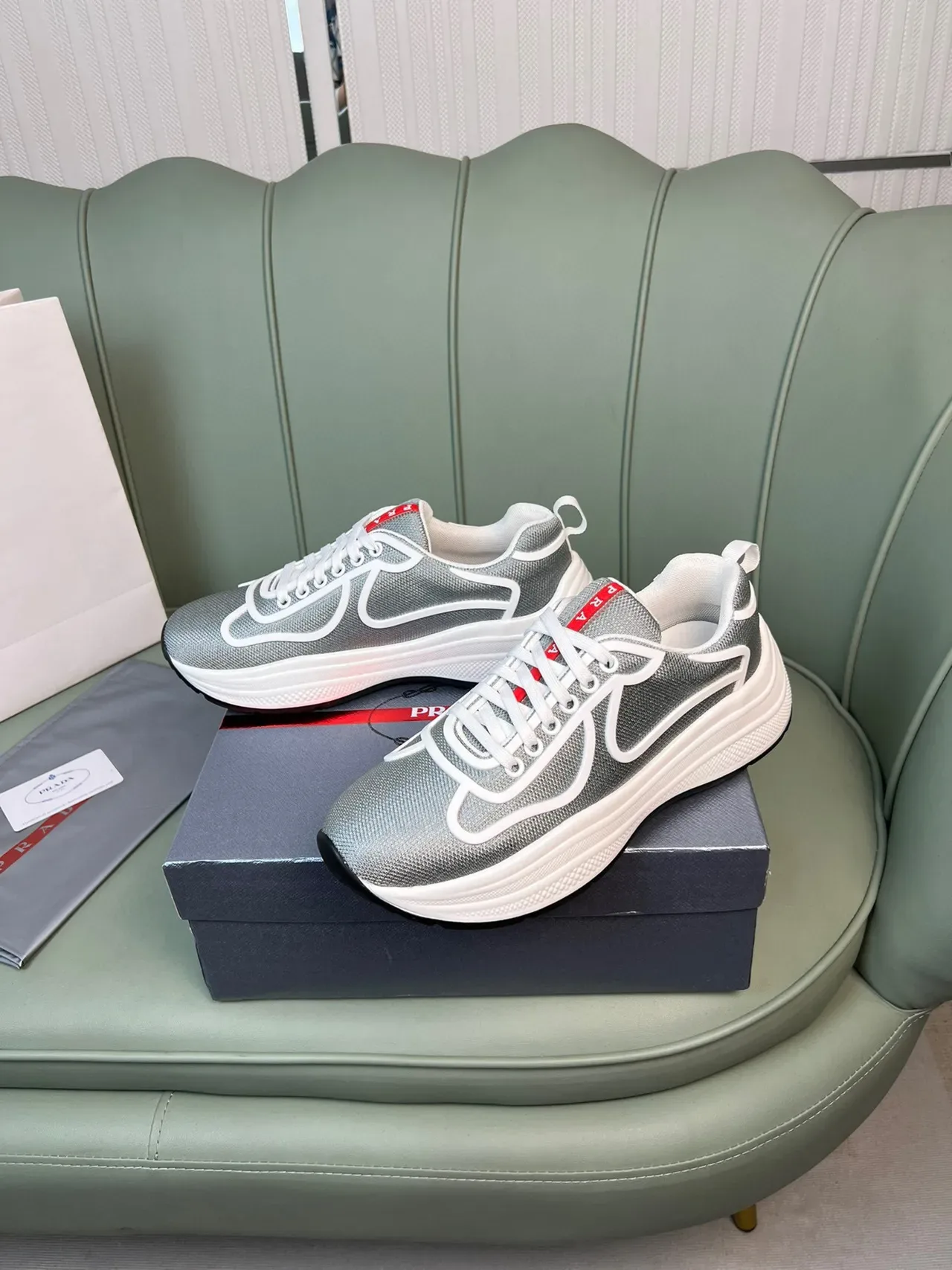 Prada Cloudbust Silver-Gray Mesh Lifestyle Sneakers 8