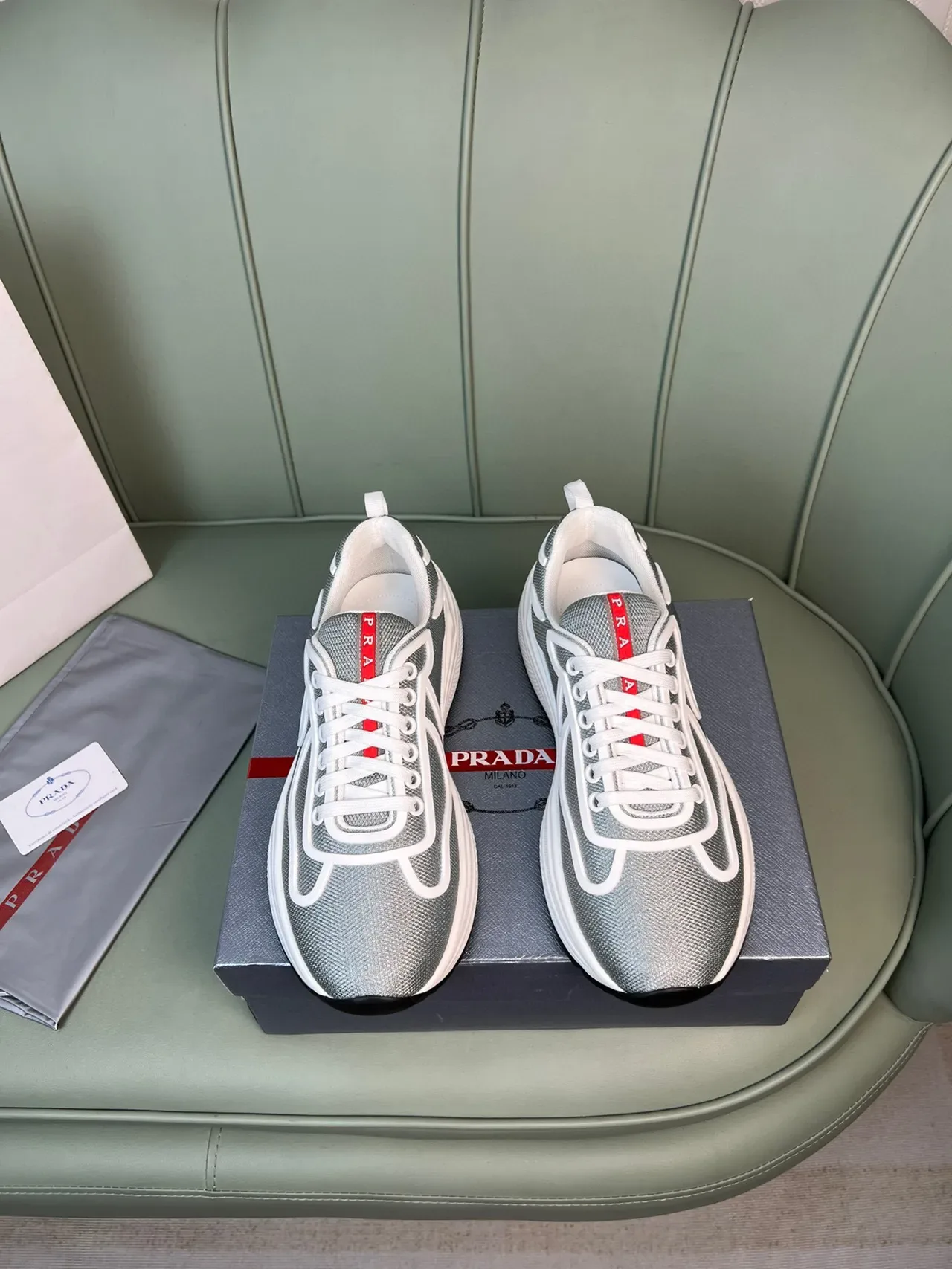 Prada Cloudbust Silver-Gray Mesh Lifestyle Sneakers 9