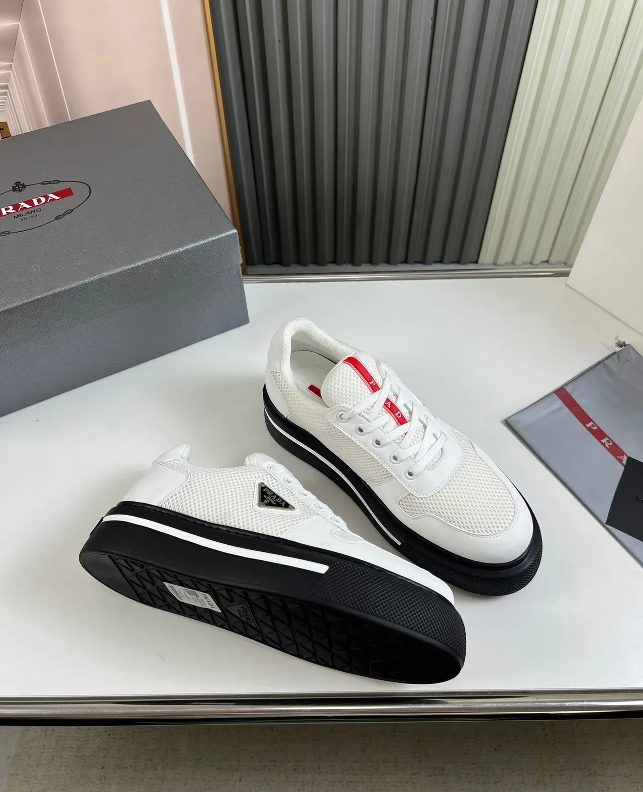 Prada Cloudbust White and Black Platform Lifestyle Sneakers 2